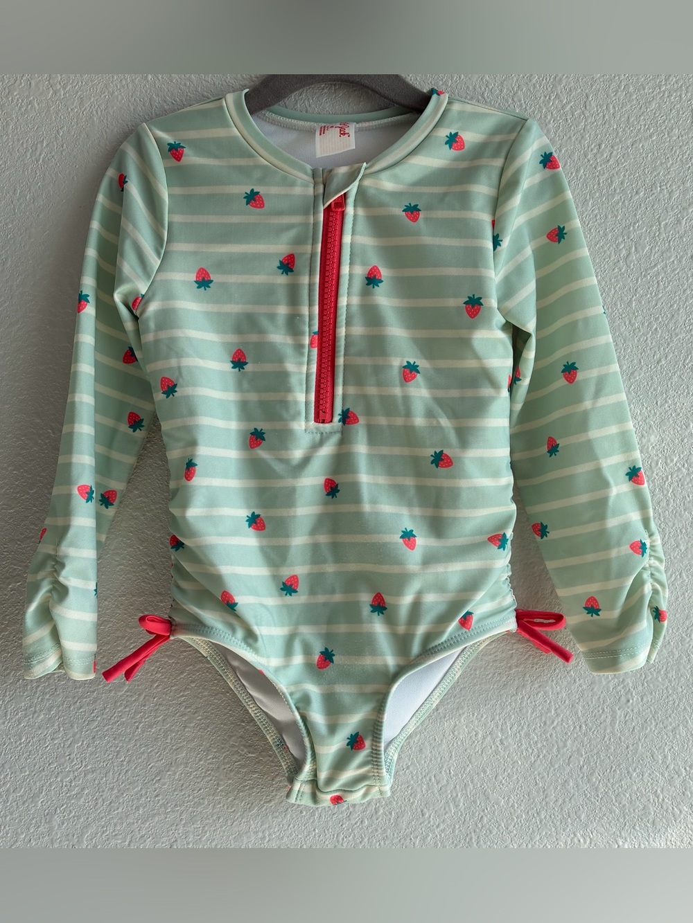 Cat & Jack mint strawberry print stripe one-piece rash guard toddler swimsuit